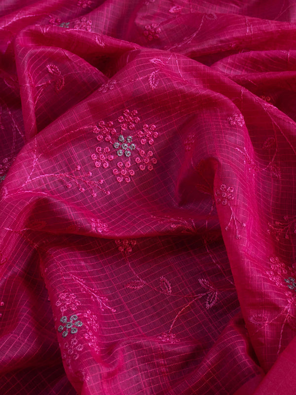 Banarasee Cotton Silk Embroidered Jaal Design Dupatta-Pink