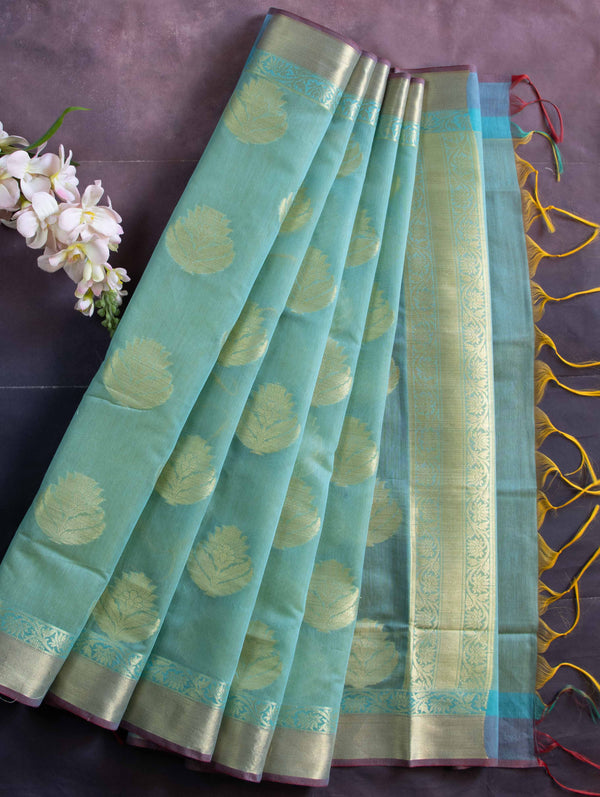 Banarasee Cotton Silk Zari Buta Design Dupatta-Green