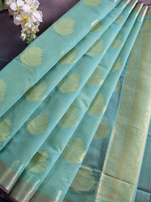 Banarasee Cotton Silk Zari Buta Design Dupatta-Green