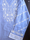 Banarasee Semi-Stitched Mul Cotton Salwar Kameez Set With Cotton Silk Dupatta-Light Blue