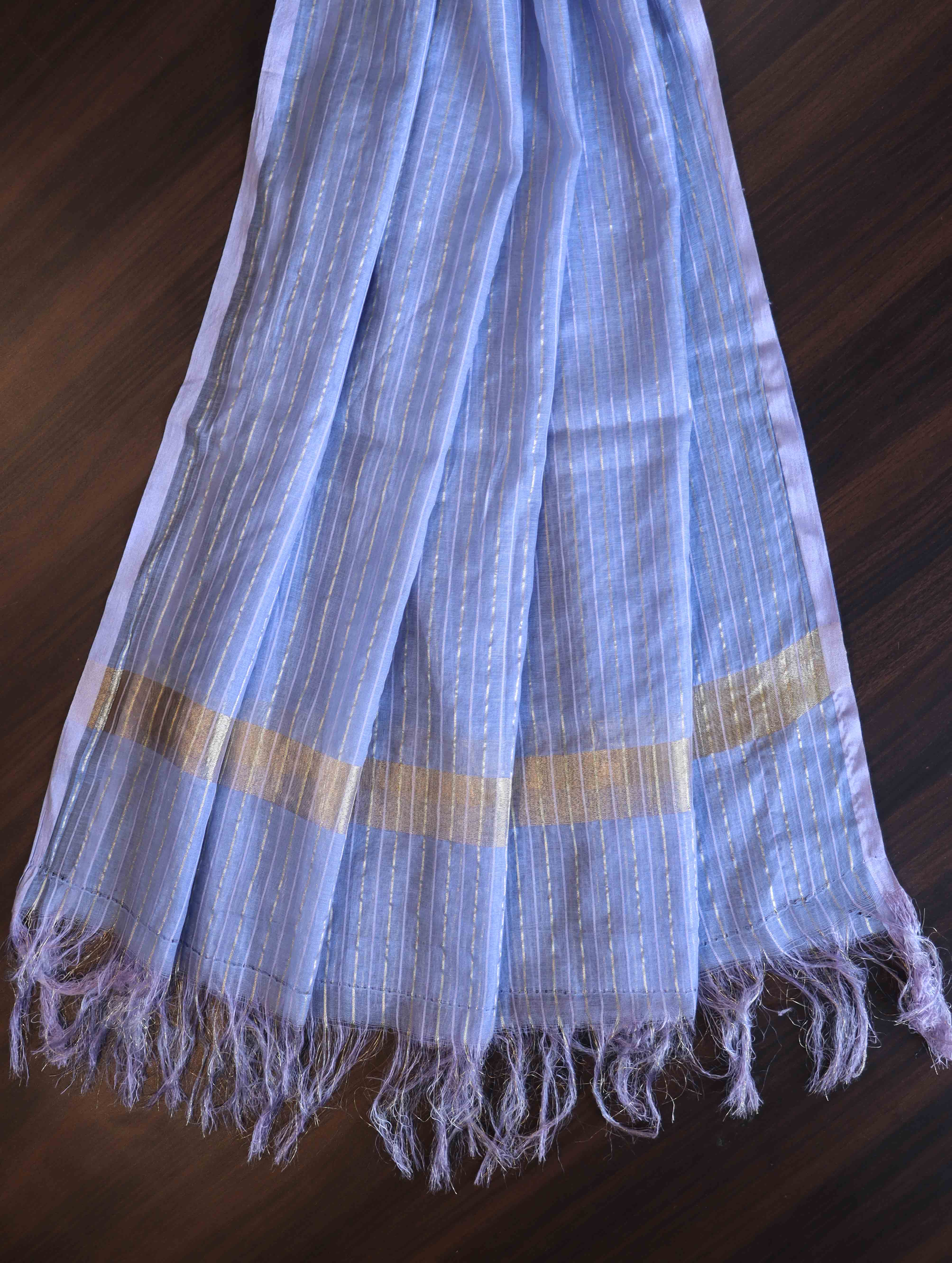 Banarasee Semi-Stitched Mul Cotton Salwar Kameez Set With Cotton Silk Dupatta-Light Blue