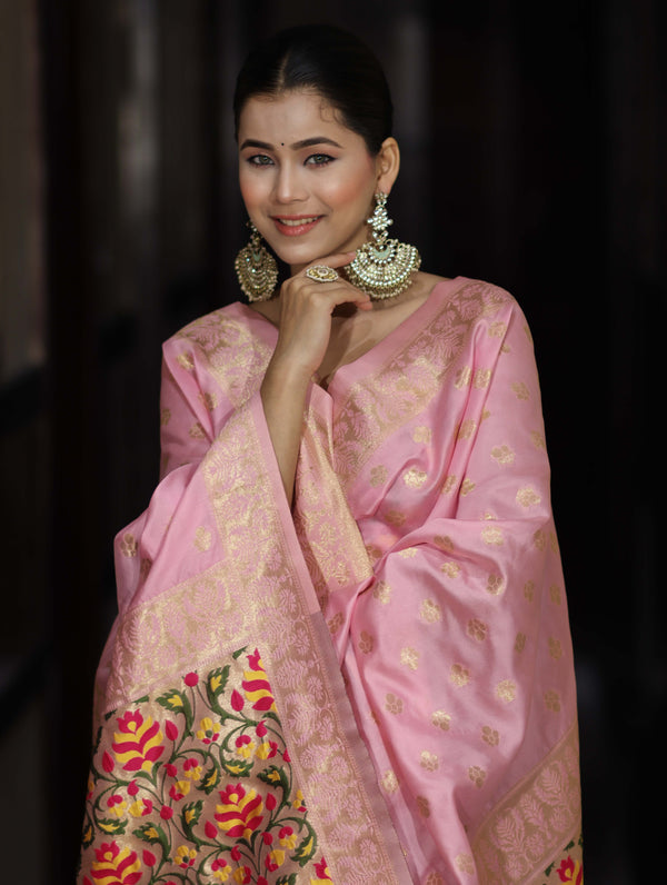 Banarasee Semi-Silk Zari & Resham Work Salwar Kameez Fabric With Dupatta Set-Light Pink