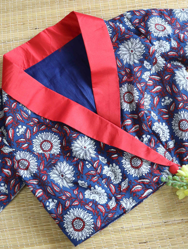 Pure Cotton Handblock Printed Blouse-Blue