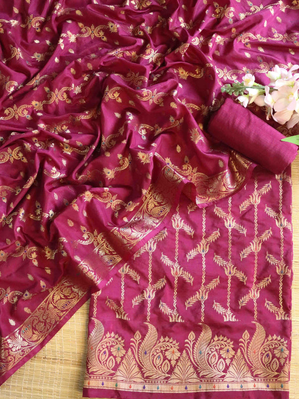 Banarasee Art Silk Zari Design Salwar Kameez With Dupatta Set-Magenta