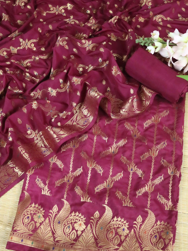 Banarasee Art Silk Zari Design Salwar Kameez With Dupatta Set-Magenta