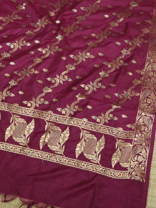 Banarasee Art Silk Zari Design Salwar Kameez With Dupatta Set-Magenta