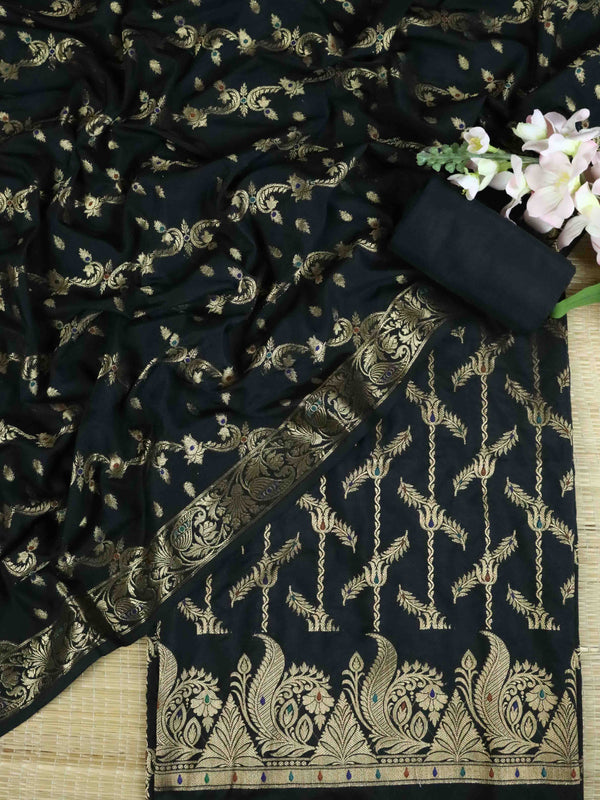 Banarasee Art Silk Zari Design Salwar Kameez With Dupatta Set-Black