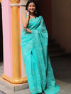 Banarasee Handwoven Super Net Embroidered Saree-Sea Green