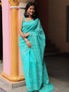 Banarasee Handwoven Super Net Embroidered Saree-Sea Green
