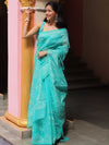 Banarasee Handwoven Super Net Embroidered Saree-Sea Green