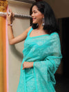 Banarasee Handwoven Super Net Embroidered Saree-Sea Green