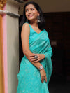 Banarasee Handwoven Super Net Embroidered Saree-Sea Green