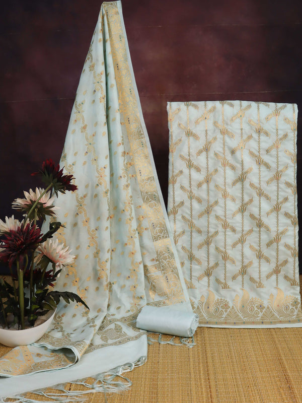 Banarasee Art Silk Zari Design Salwar Kameez With Dupatta Set-Light Blue