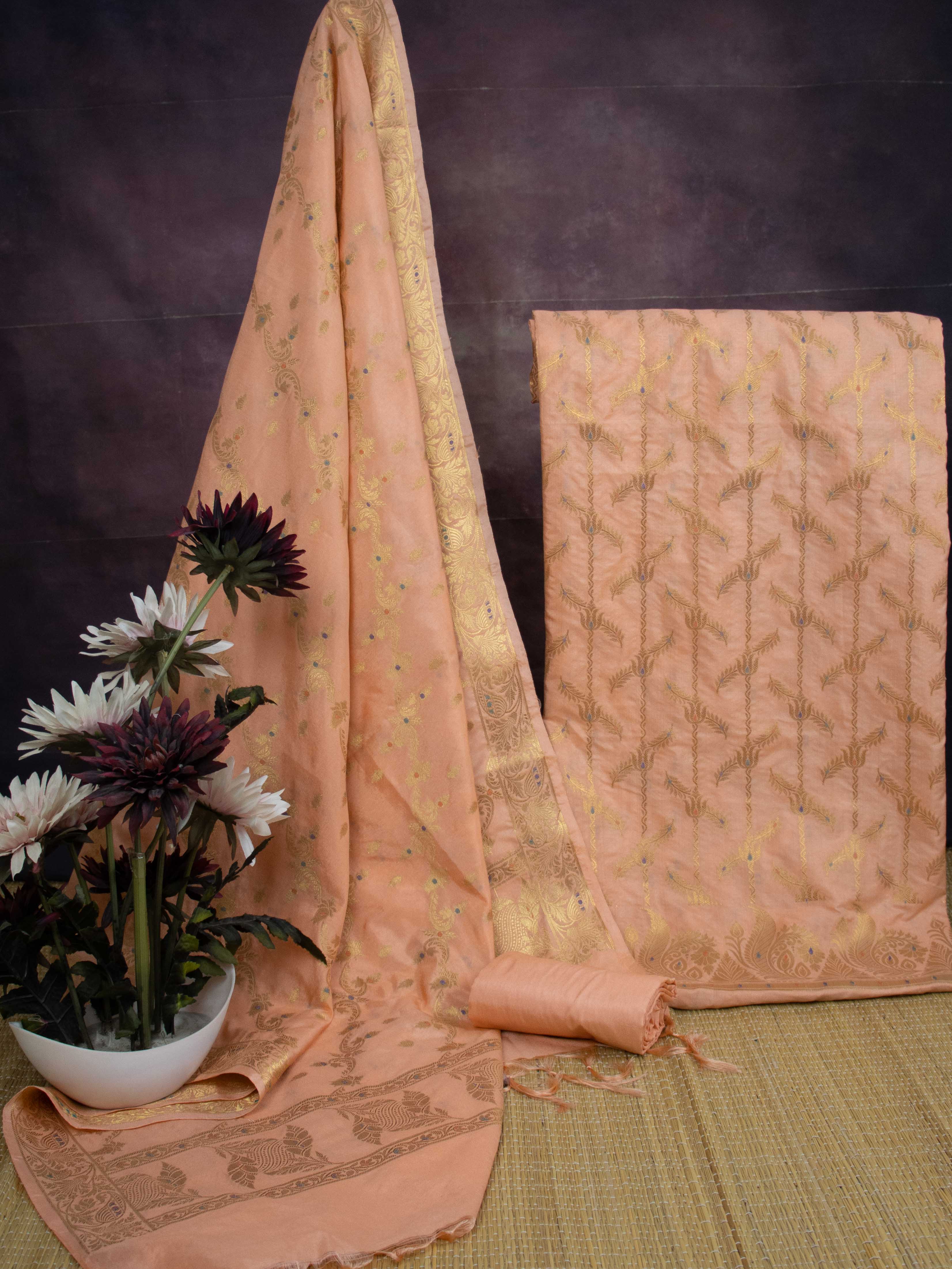 Banarasee Art Silk Zari Design Salwar Kameez With Dupatta Set-Peach