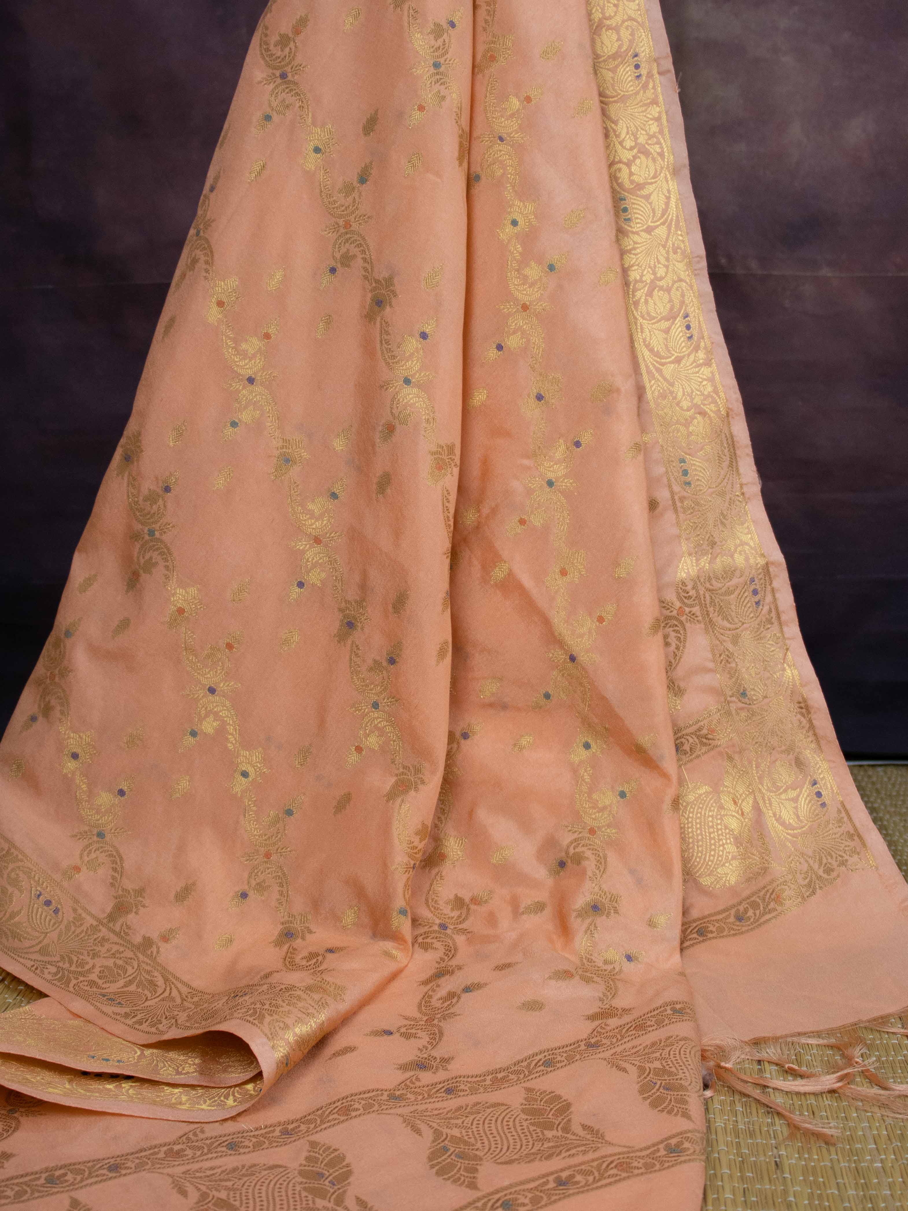 Banarasee Art Silk Zari Design Salwar Kameez With Dupatta Set-Peach