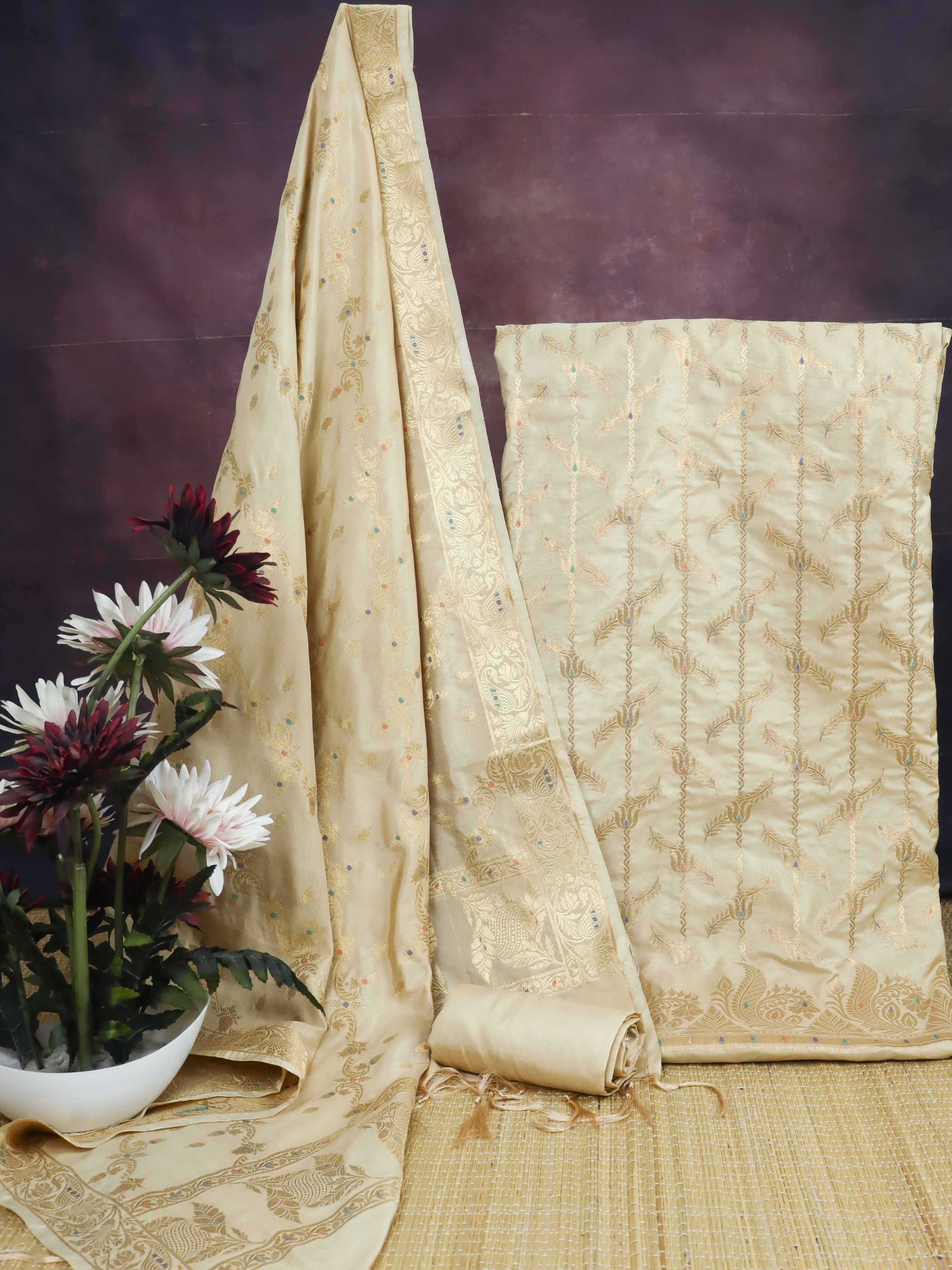 Banarasee Art Silk Zari Design Salwar Kameez With Dupatta Set-Beige