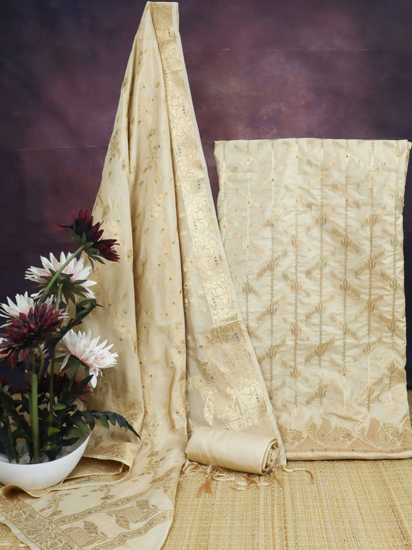 Banarasee Art Silk Zari Design Salwar Kameez With Dupatta Set-Beige