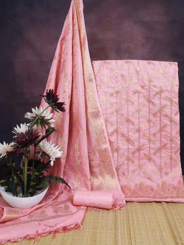 Banarasee Art Silk Zari Design Salwar Kameez With Dupatta Set-Pink