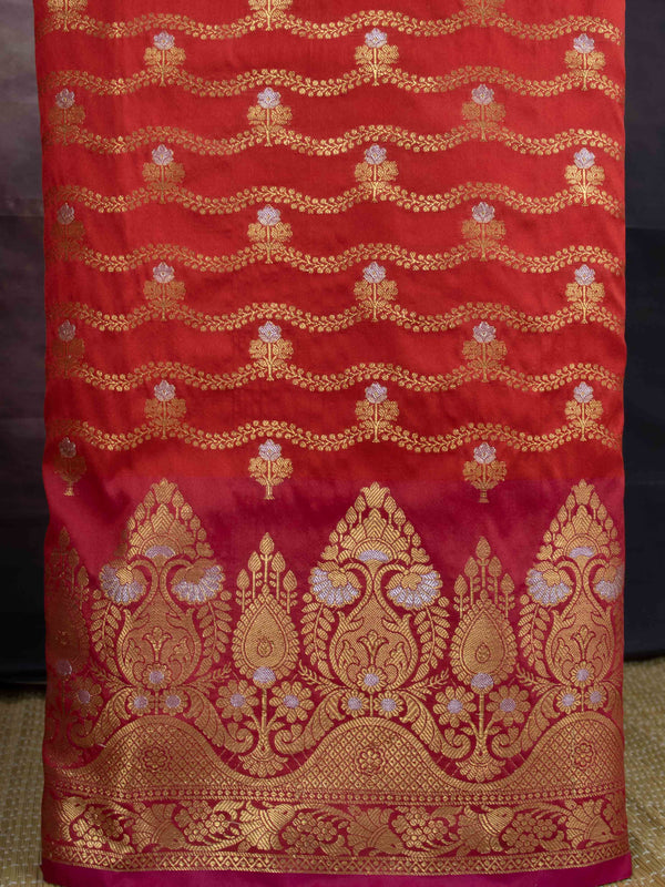 Banarasee Art Silk Zari Design Salwar Kameez With Dupatta Set-Red