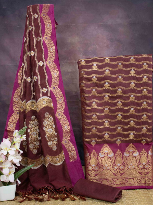 Banarasee Art Silk Zari Design Salwar Kameez With Dupatta Set-Maroon