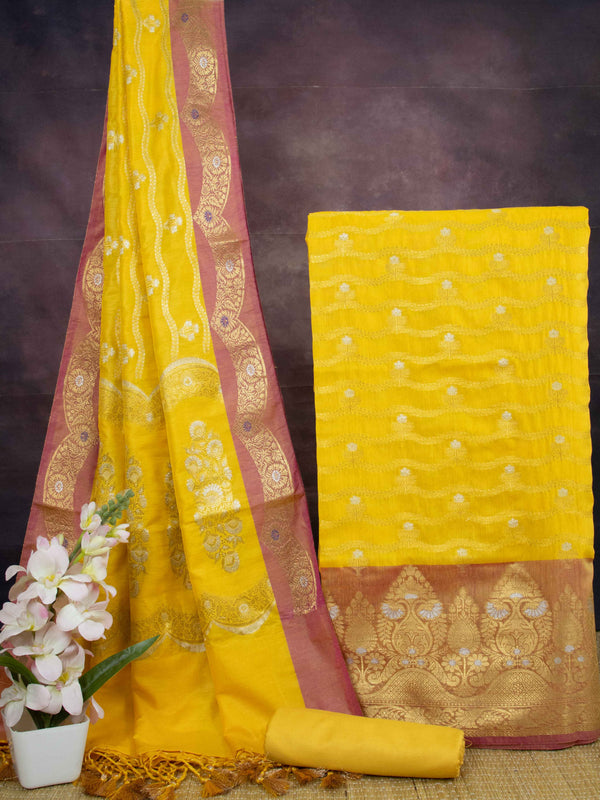Banarasee Art Silk Zari Design Salwar Kameez With Dupatta Set-Yellow