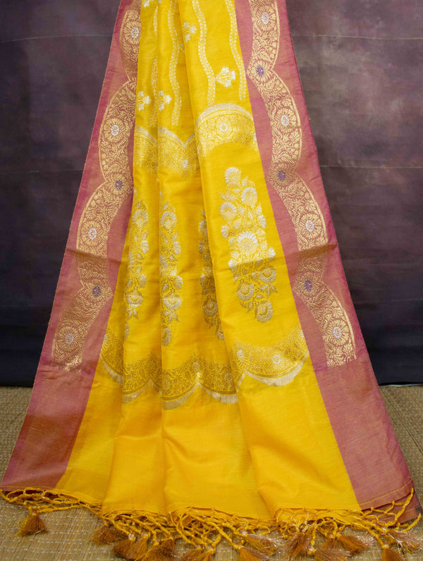 Banarasee Art Silk Zari Design Salwar Kameez With Dupatta Set-Yellow