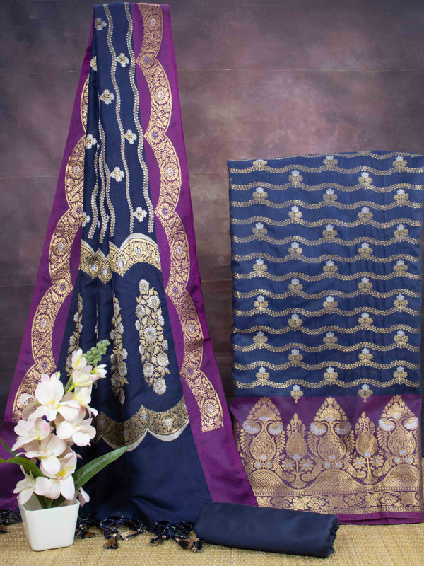 Banarasee Art Silk Zari Design Salwar Kameez With Dupatta Set-Blue