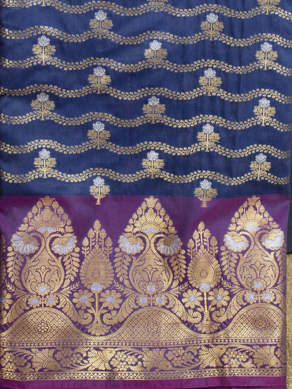 Banarasee Art Silk Zari Design Salwar Kameez With Dupatta Set-Blue