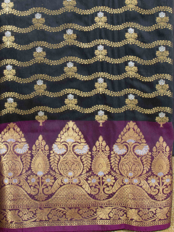 Banarasee Art Silk Zari Design Salwar Kameez With Dupatta Set-Black