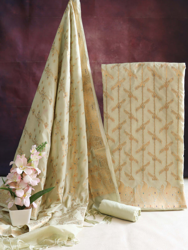 Banarasee Art Silk Zari Design Salwar Kameez With Dupatta Set-Light Green