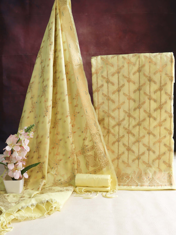 Banarasee Art Silk Zari Design Salwar Kameez With Dupatta Set-Yellow