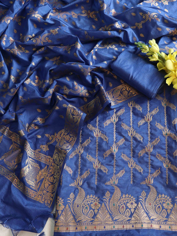 Banarasee Art Silk Zari Design Salwar Kameez With Dupatta Set-Blue