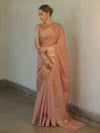 Banarasee Handwoven Semi Silk Saree With Gold Zari Buti & Border-Blush Pink