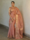 Banarasee Handwoven Semi Silk Saree With Gold Zari Buti & Border-Blush Pink