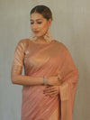 Banarasee Handwoven Semi Silk Saree With Gold Zari Buti & Border-Blush Pink