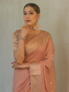 Banarasee Handwoven Semi Silk Saree With Gold Zari Buti & Border-Blush Pink