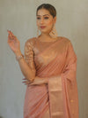 Banarasee Handwoven Semi Silk Saree With Gold Zari Buti & Border-Blush Pink