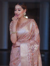 Banarasee Faux Georgette Saree With Gold Zari & Resham Jaal Work-Blush Pink
