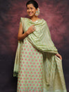 Banarasee Chanderi Cotton Zari & Meena Work Salwar Kameez Dupatta Set-Green