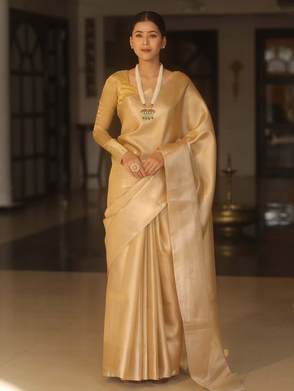 Banarasee Handwoven Tissue Zari Saree-Gold
