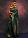 Banarasee Semi-Chiffon Saree With Antique Gold Zari Work-Green