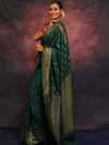 Banarasee Semi-Chiffon Saree With Antique Gold Zari Work-Green