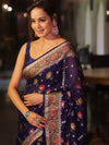 Banarasee Chiffon Zari & Resham Work Saree-Blue