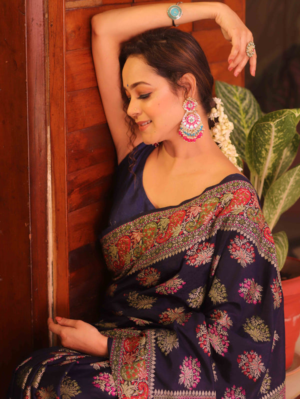 Banarasee Faux Georgette Saree With Resham Work-Blue