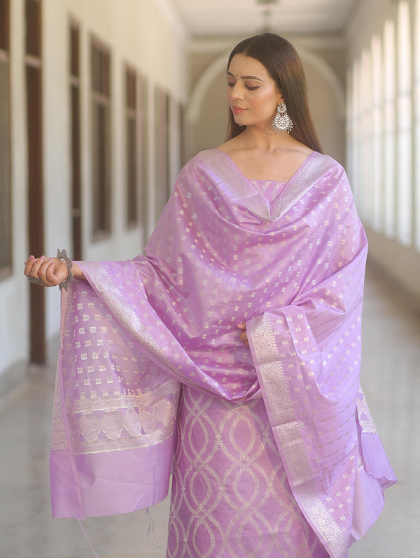 Banarasee Cotton Silk Zari Work Salwar Kameez Fabric With Dupatta-Lavender