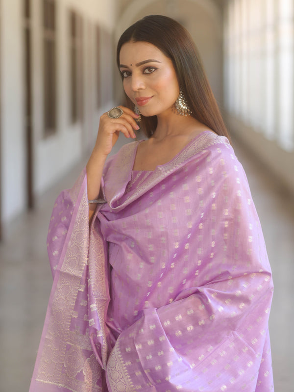 Banarasee Cotton Silk Zari Work Salwar Kameez Fabric With Dupatta-Lavender