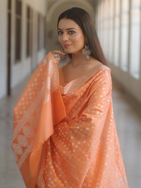 Banarasee Cotton Silk Zari Work Salwar Kameez Fabric With Dupatta-Peach