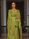 Banarasee Art Silk Resham Design Salwar Kameez With Dupatta Set-Lime Green