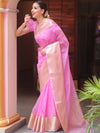 Banarasee Organza Mix Saree With Zari Border-Baby Pink