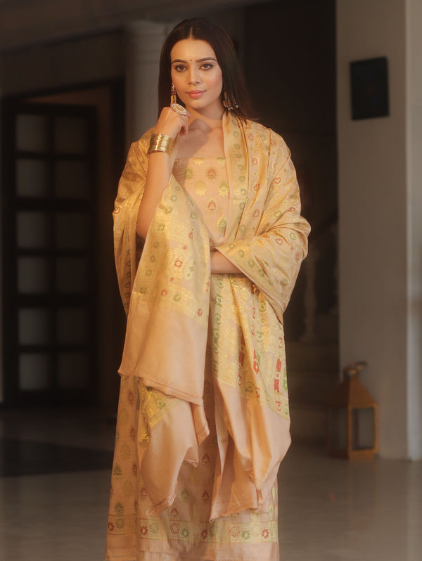 Banarasee Art Silk Resham Design Salwar Kameez With Dupatta Set-Beige